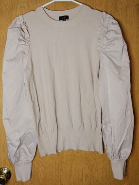 Ontwelfth Pale Pink Puff-Sleeve Crewneck Sweater